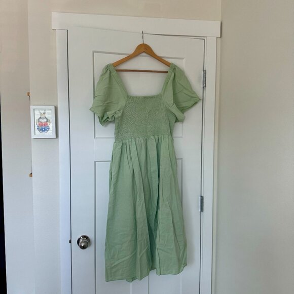Madewell Sage Green Lucie Smocked Dress with Pockets - Size XL - Picture 4 of 10